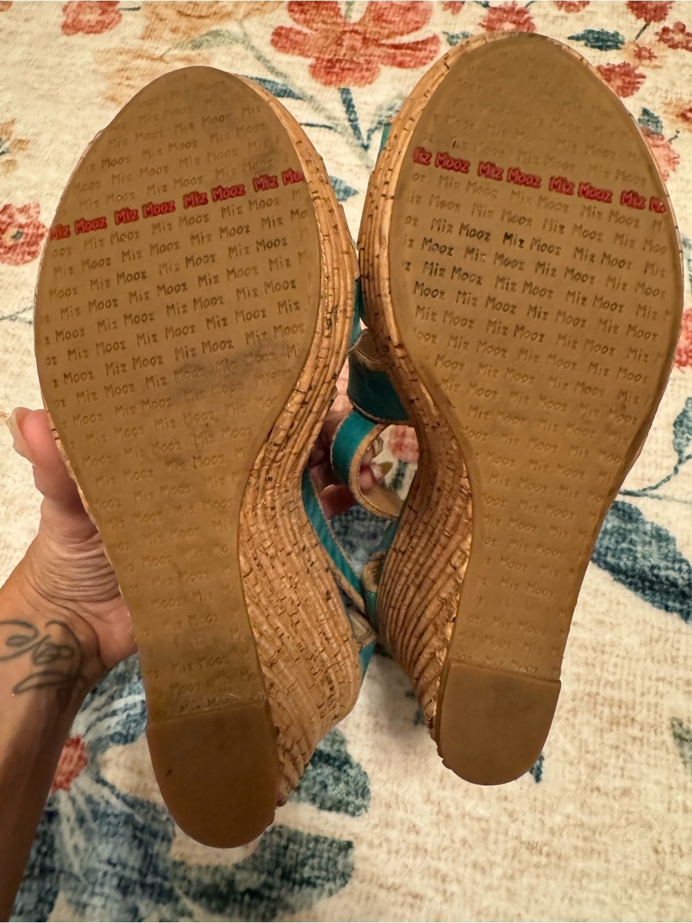 Miz Mooz Teal and Cork Wedge Sandals - Picture 11 of 12